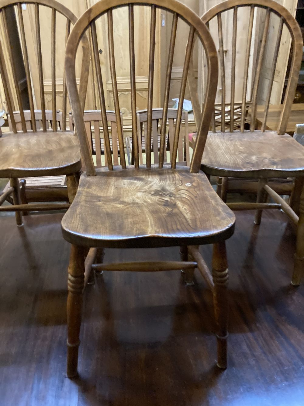 Five Victorian elm and beech Windsor comb back chairs